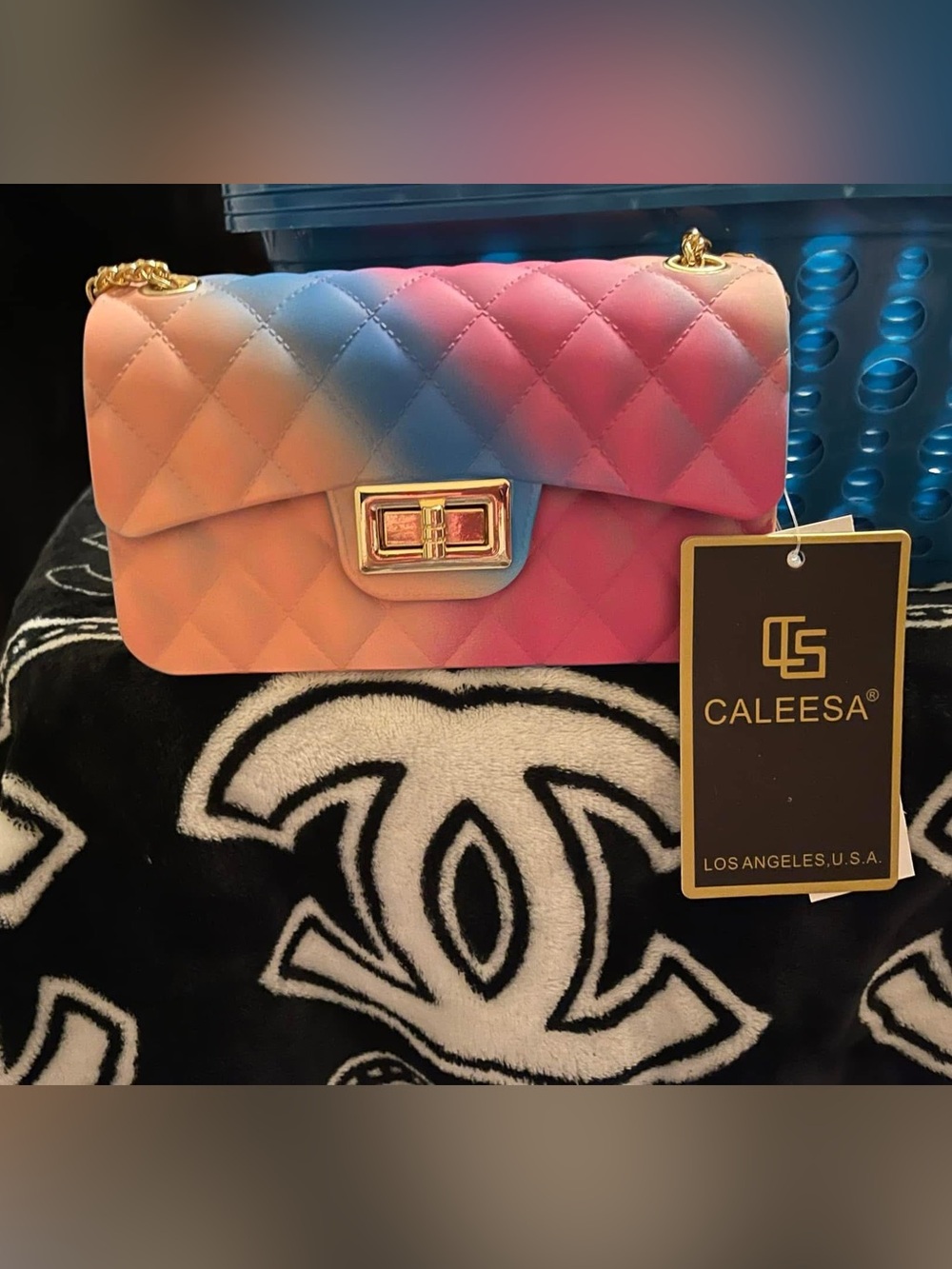 Gradient Quilted Shoulder Bag - Pink & Blue